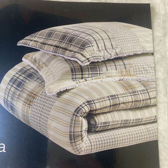 Premier Comfort Reversible Velvet Charcoal Sherpa Comforter Sets, Gray/White - Picture 3 of 4